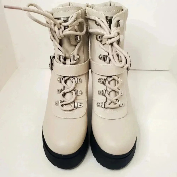 Women's White Canaly Lug Sole Block Heel Combat Boots Size 6 - Picture 4 of 11